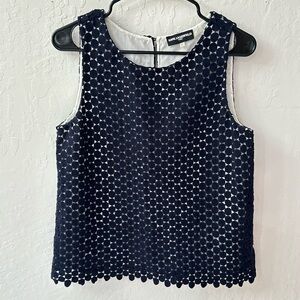 Karl Lagerfeld Navy Blue White Eyelet Tank Top Blouse Size 6